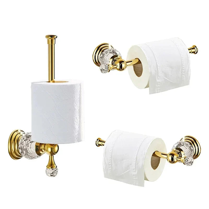 Toilet Paper Holder Wall-Mounted Crystal Accent Gold & Chrome