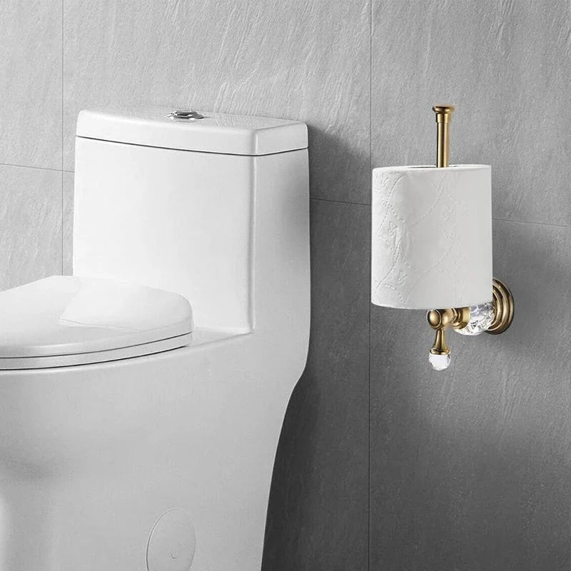 Toilet Paper Holder Wall-Mounted Crystal Accent Gold & Chrome