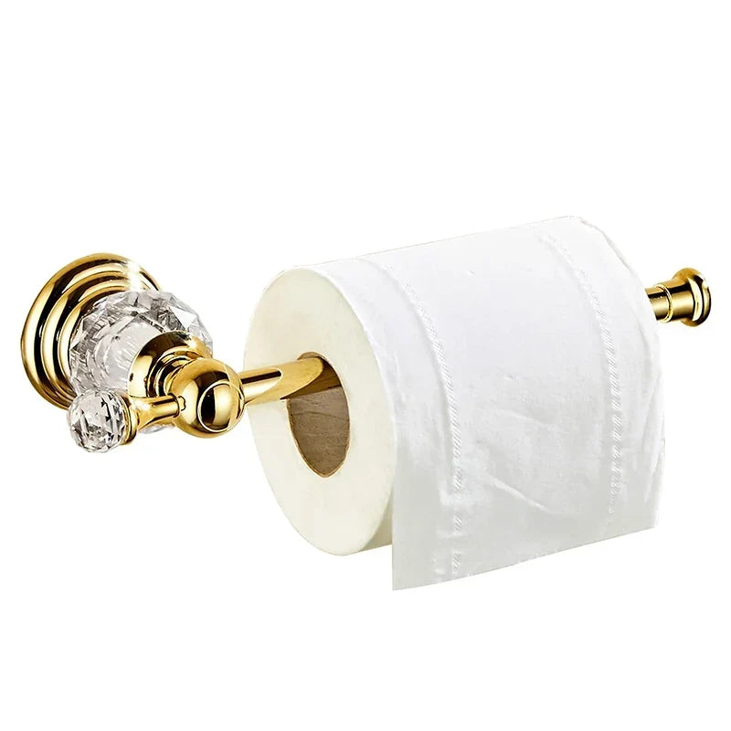 Toilet Paper Holder Wall-Mounted Crystal Accent Gold & Chrome