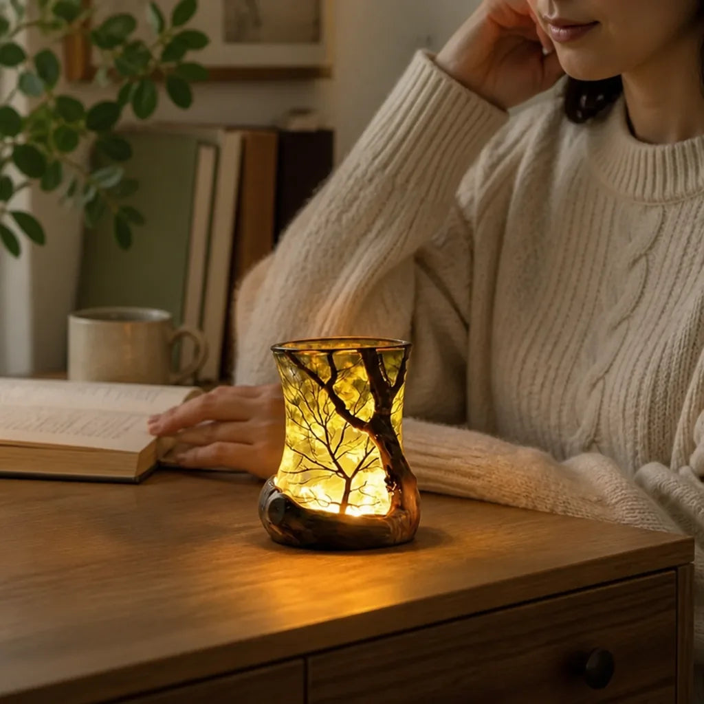 Tree Shadow Projection With Candlelight Effect Indoor Table Lamp
