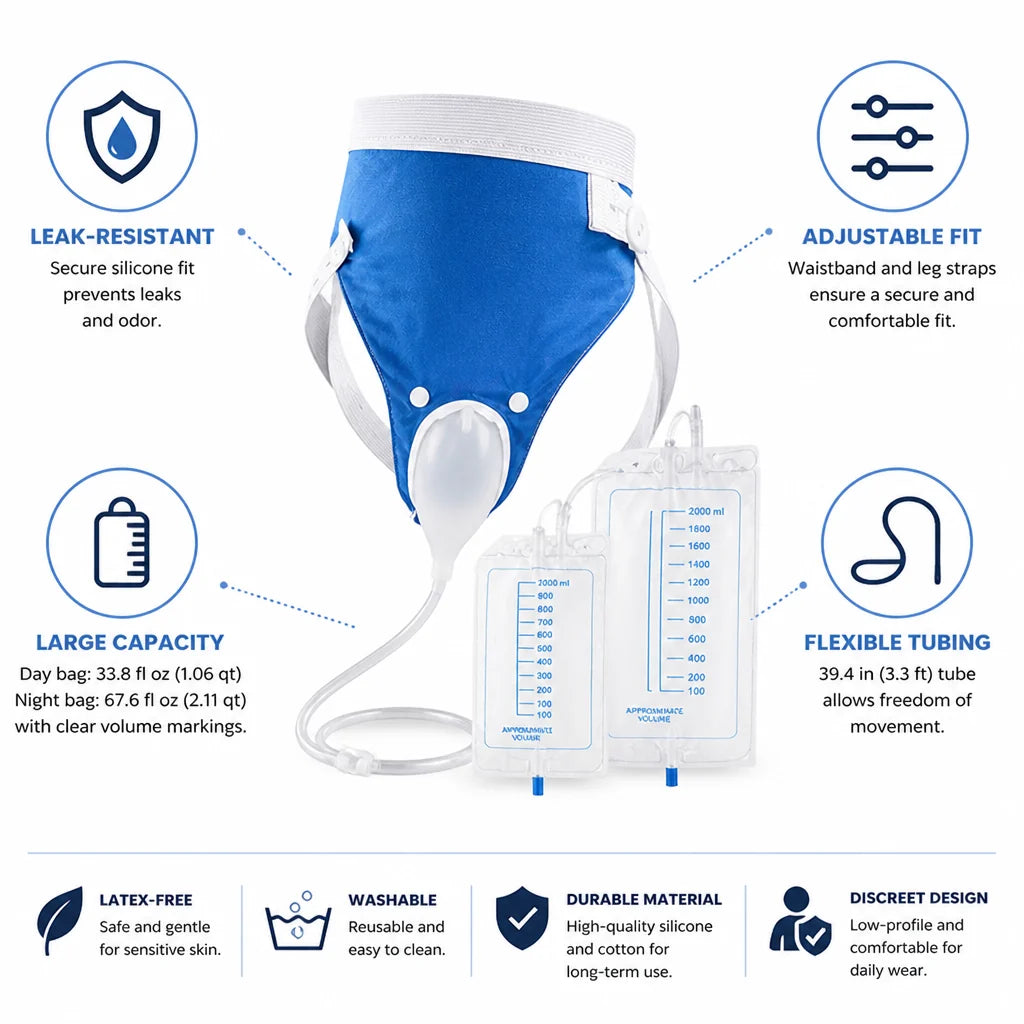 Urine Collector Hands-Free Adjustable Fit Silicone & Cotton