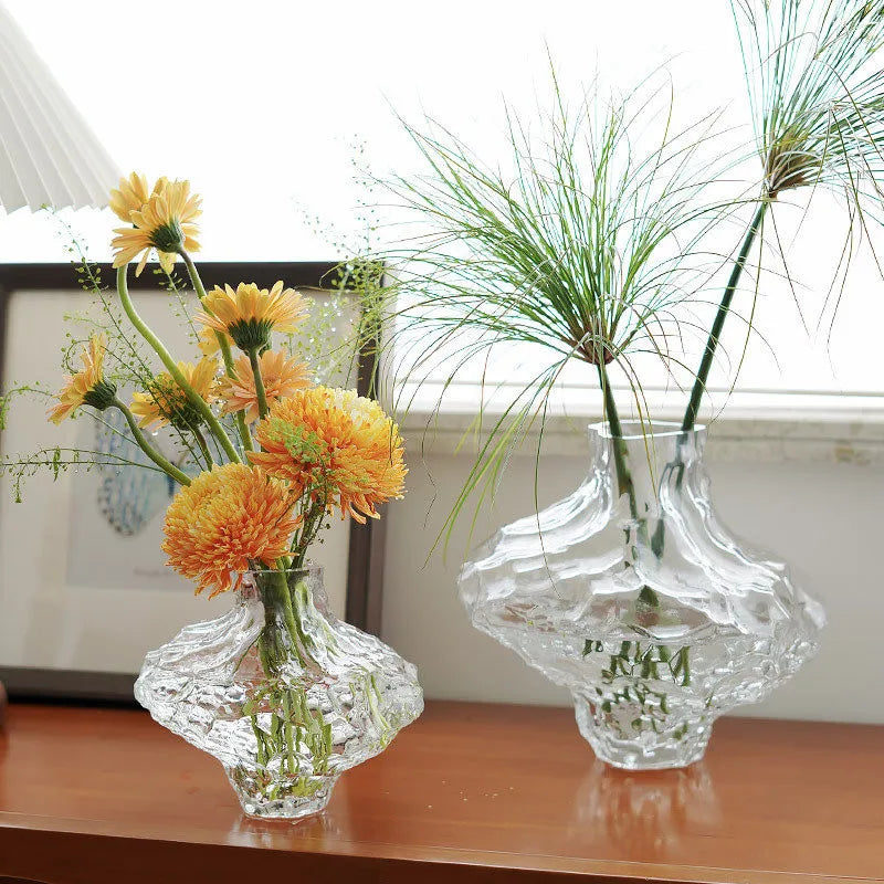 Vase Mouth-Blown Glass Smoky Tint Weighted Base