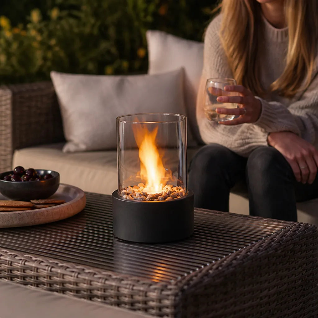 Visible Flame Powder-Coated Base Tabletop Fire Lantern