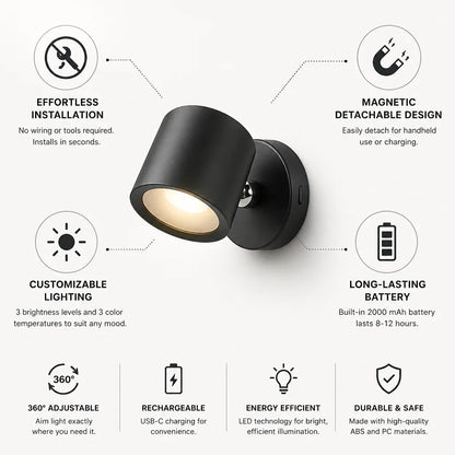 Wall Lamp Cordless Magnetic Detachable & Rechargeable