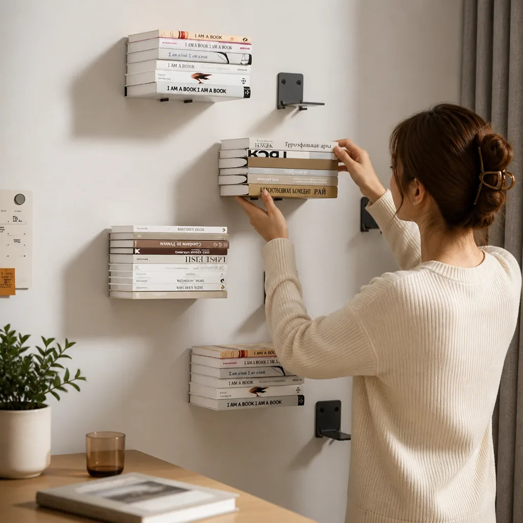 Wall-Mount Floating Bookshelf with Hidden Bracket