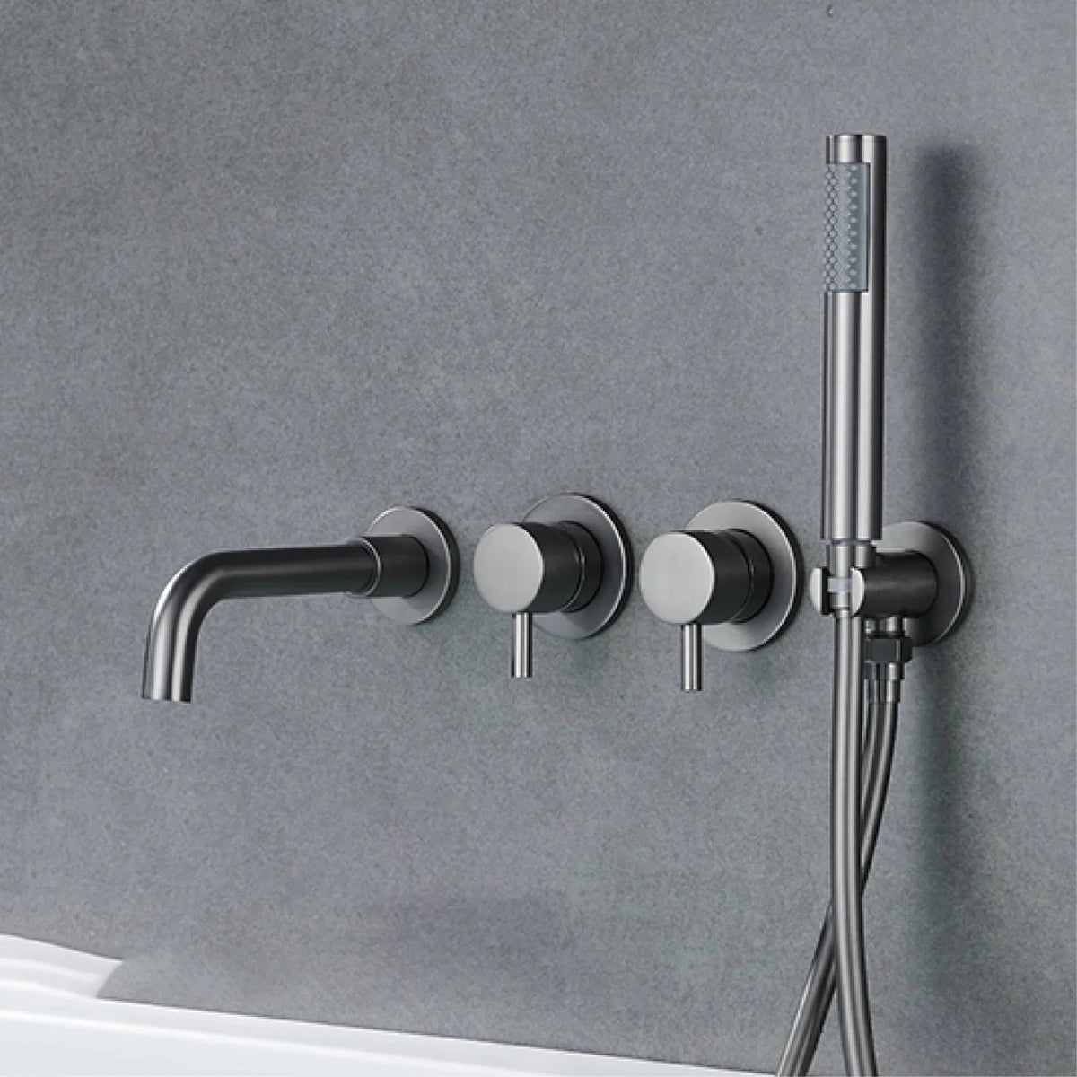Wall-Mounted Bathtub Faucet Dual-Handle Long-Reach Brass
