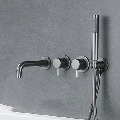 Wall-Mounted Bathtub Faucet Dual-Handle Long-Reach Brass