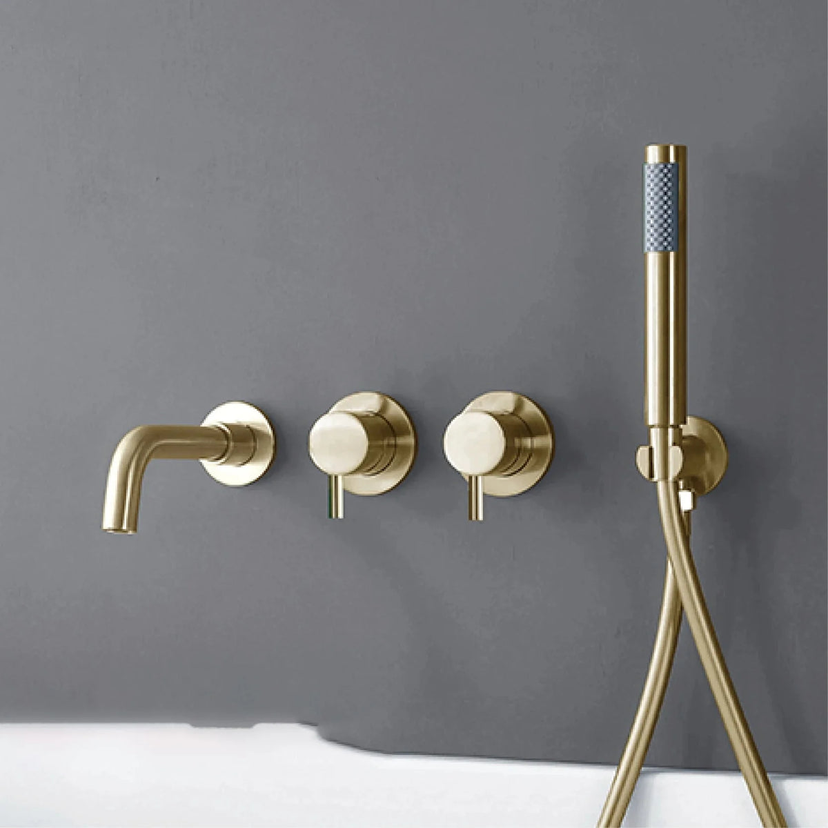 Wall-Mounted Bathtub Faucet Dual-Handle Long-Reach Brass