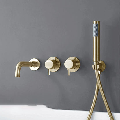 Wall-Mounted Bathtub Faucet Dual-Handle Long-Reach Brass