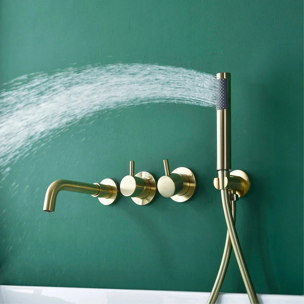 Wall-Mounted Bathtub Faucet Dual-Handle Long-Reach Brass