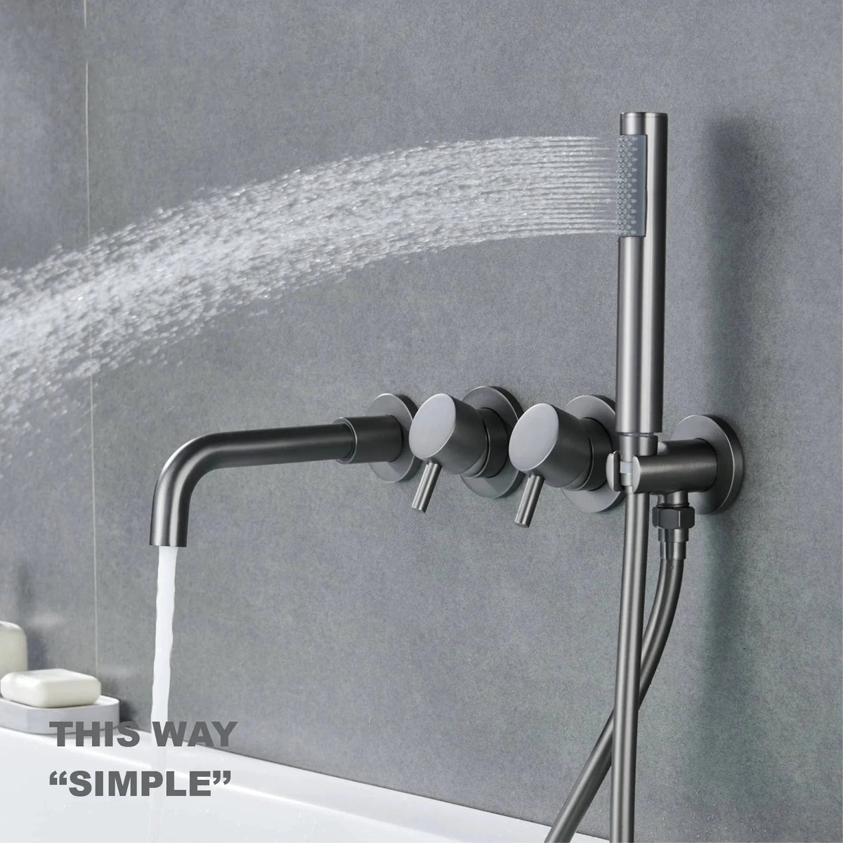 Wall-Mounted Bathtub Faucet Dual-Handle Long-Reach Brass