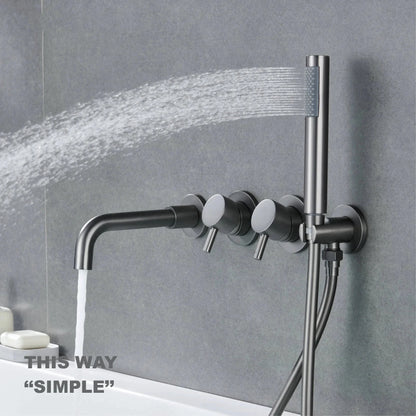 Wall-Mounted Bathtub Faucet Dual-Handle Long-Reach Brass