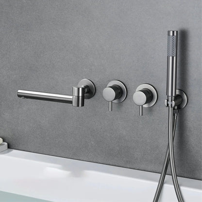 Wall-Mounted Bathtub Faucet Dual-Handle Long-Reach Brass