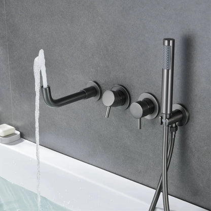 Wall-Mounted Bathtub Faucet Dual-Handle Long-Reach Brass