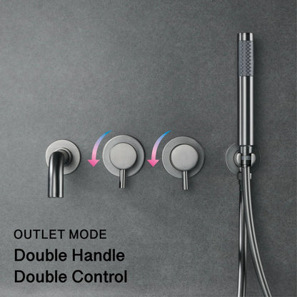Wall-Mounted Bathtub Faucet Dual-Handle Long-Reach Brass