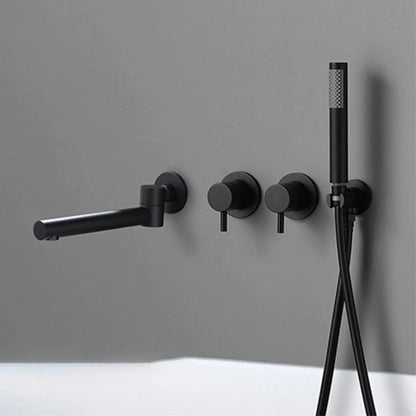 Wall-Mounted Bathtub Faucet Dual-Handle Long-Reach Brass