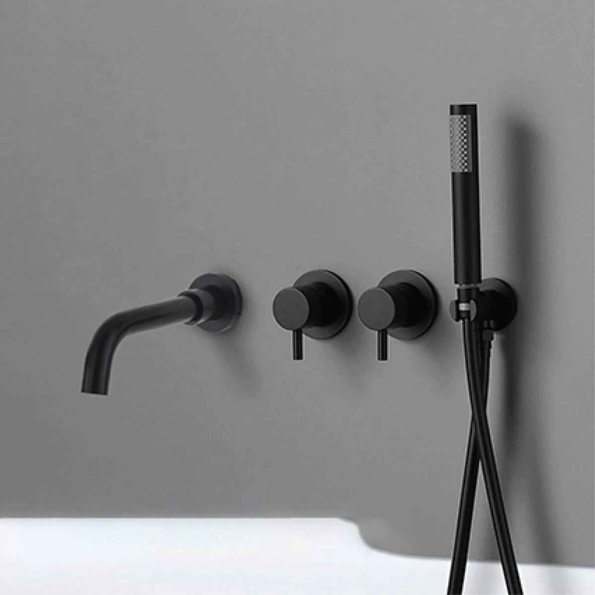 Wall-Mounted Bathtub Faucet Dual-Handle Long-Reach Brass