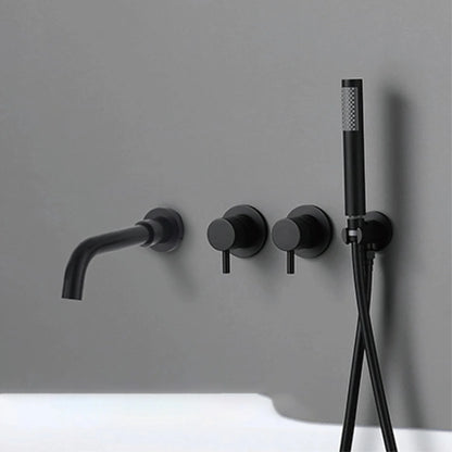 Wall-Mounted Bathtub Faucet Dual-Handle Long-Reach Brass