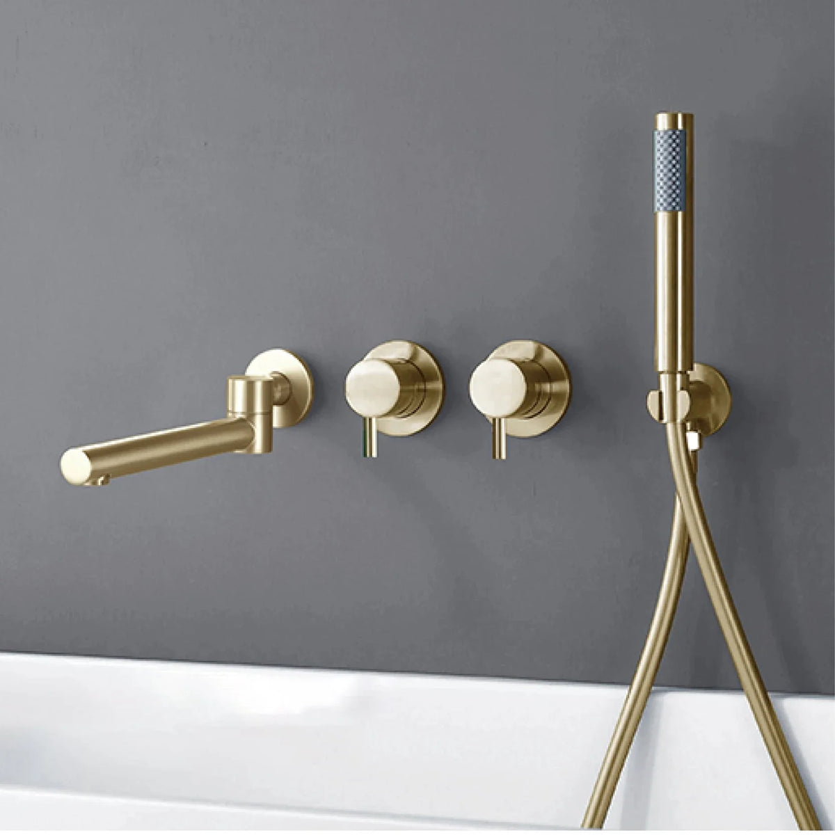 Wall-Mounted Bathtub Faucet Dual-Handle Long-Reach Brass
