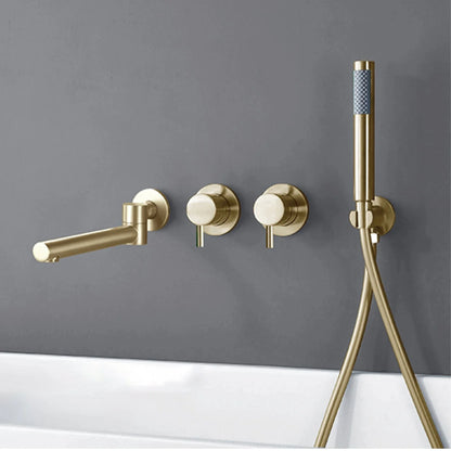 Wall-Mounted Bathtub Faucet Dual-Handle Long-Reach Brass