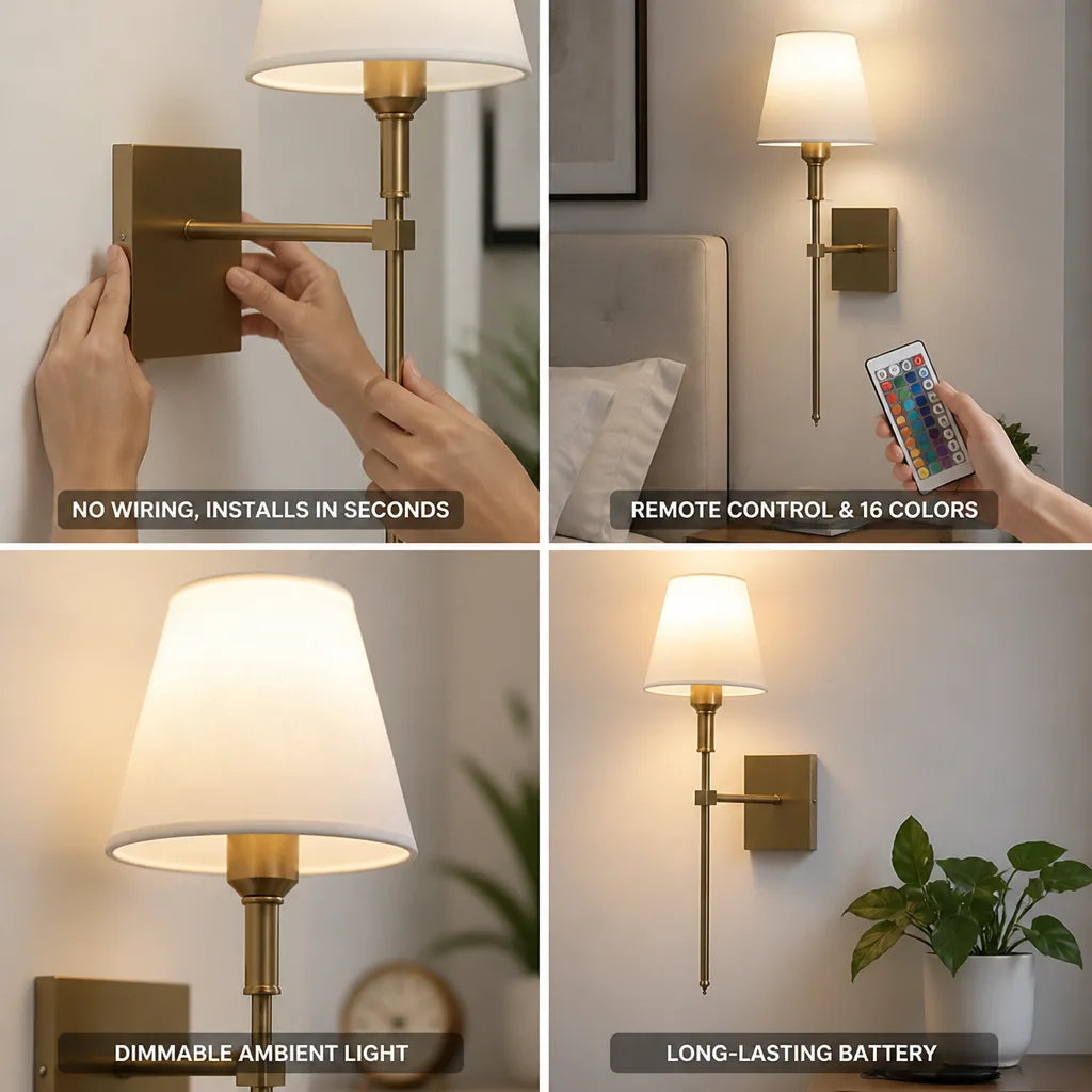 Wall Sconce Cordless Remote Dimmable LED 16 Color