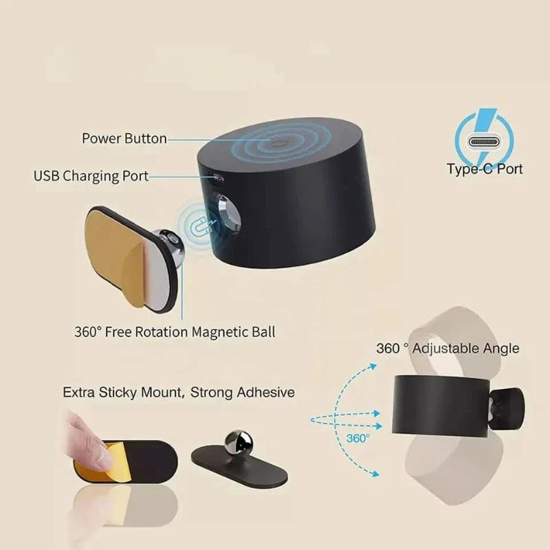 Wall Sconce Cordless USB Rechargeable 3 Brightness Levels