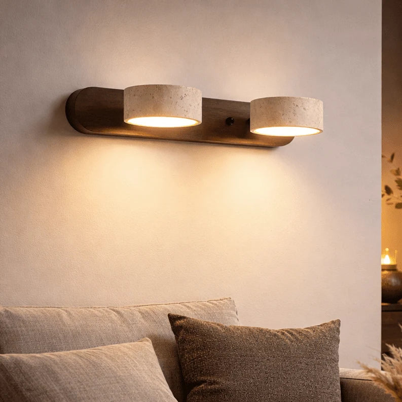 Wall Sconce Integrated LED Natural Travertine & Wood