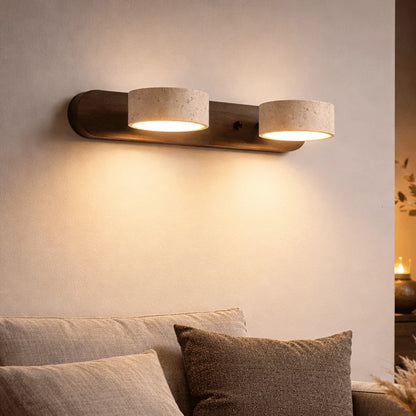Wall Sconce Integrated LED Natural Travertine & Wood