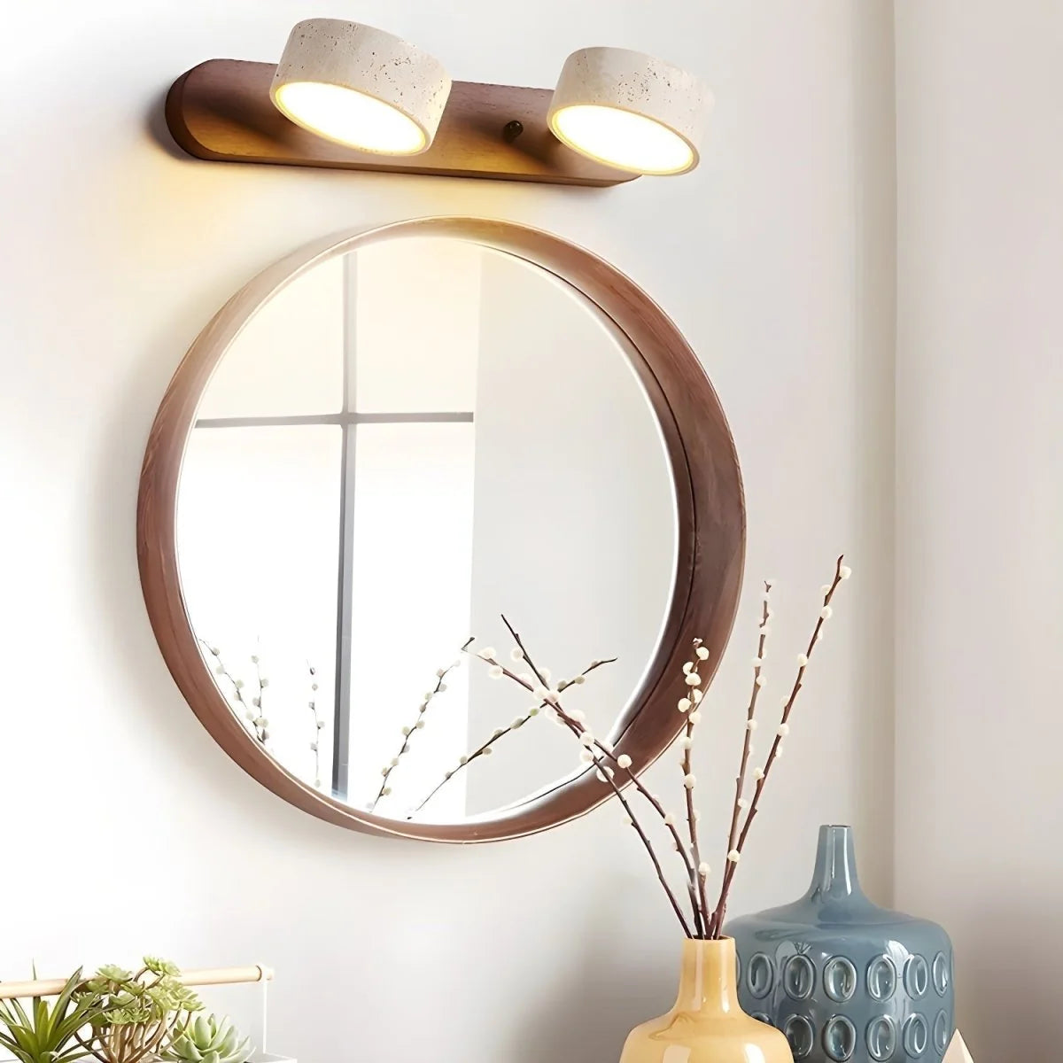 Wall Sconce Integrated LED Natural Travertine & Wood