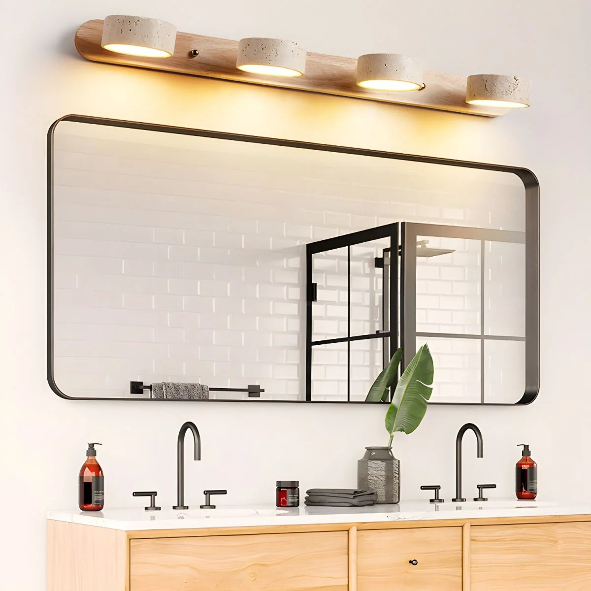 Wall Sconce Integrated LED Natural Travertine & Wood