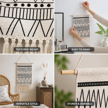 Wall Tapestry Geometric Boho Cotton Blend Fringes