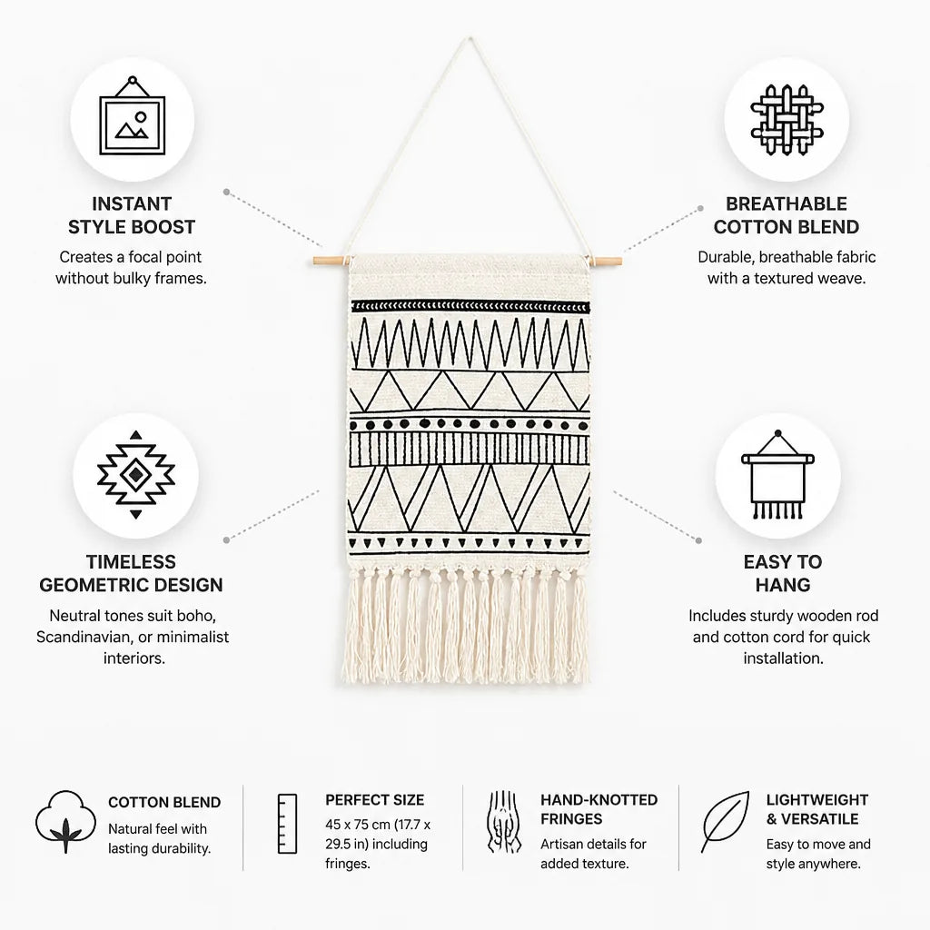 Wall Tapestry Geometric Boho Cotton Blend Fringes