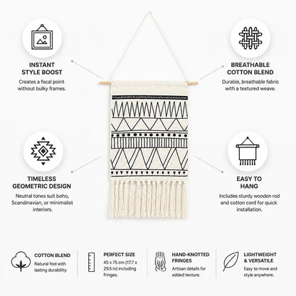 Wall Tapestry Geometric Boho Cotton Blend Fringes