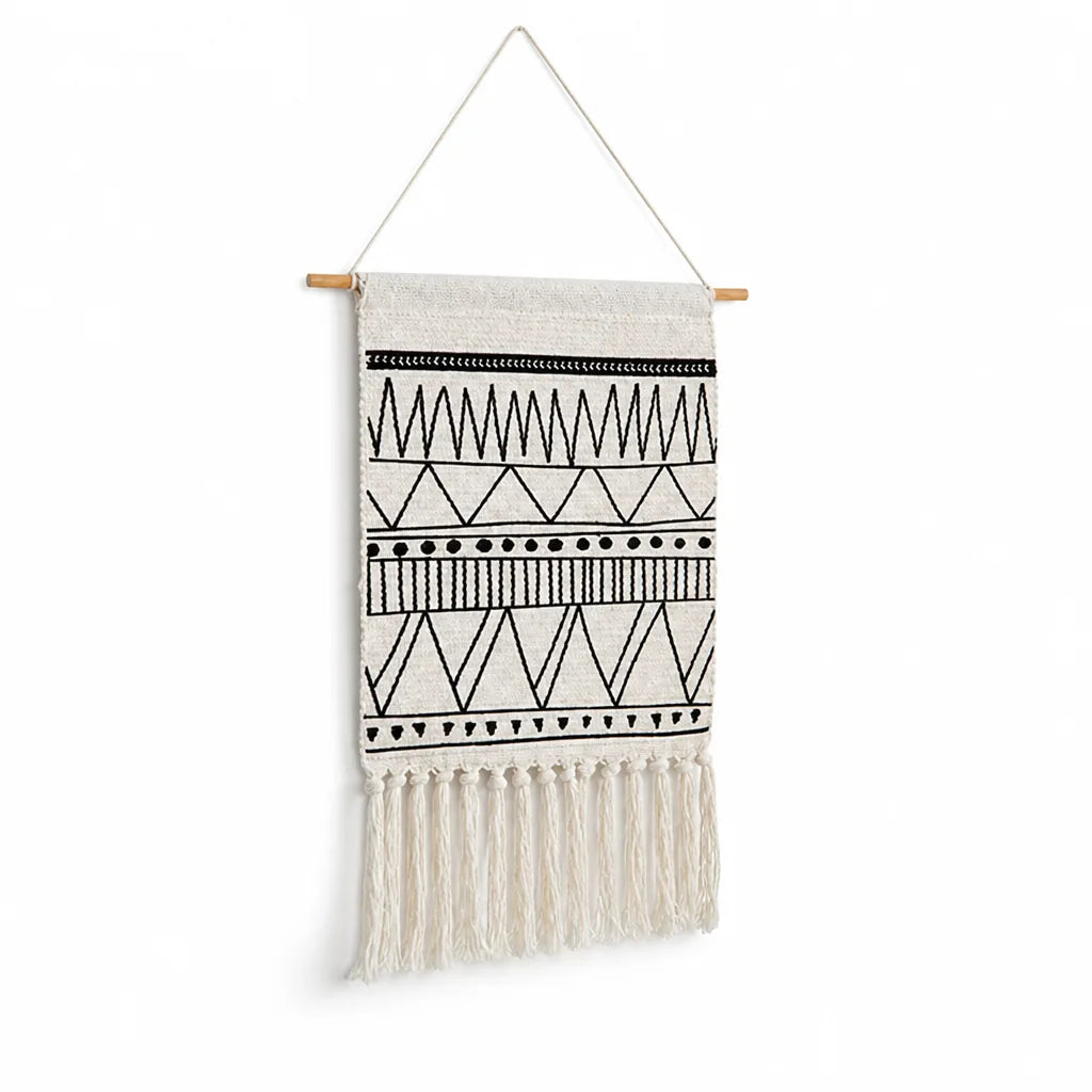 Wall Tapestry Geometric Boho Cotton Blend Fringes