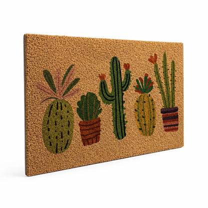 Welcome Mat Cactus Print Natural Fiber & Non-Slip