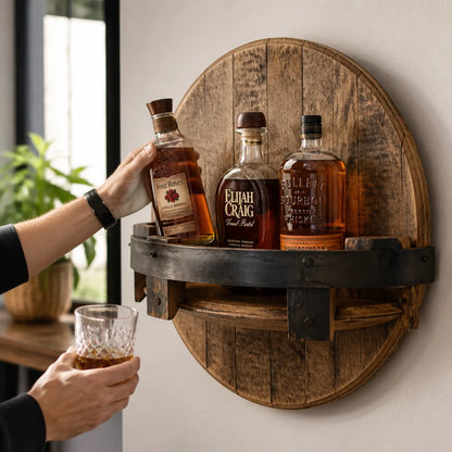 Whiskey Barrel Wall Rack Solid Wood Bottle Storage