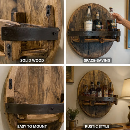 Whiskey Barrel Wall Rack Solid Wood Bottle Storage