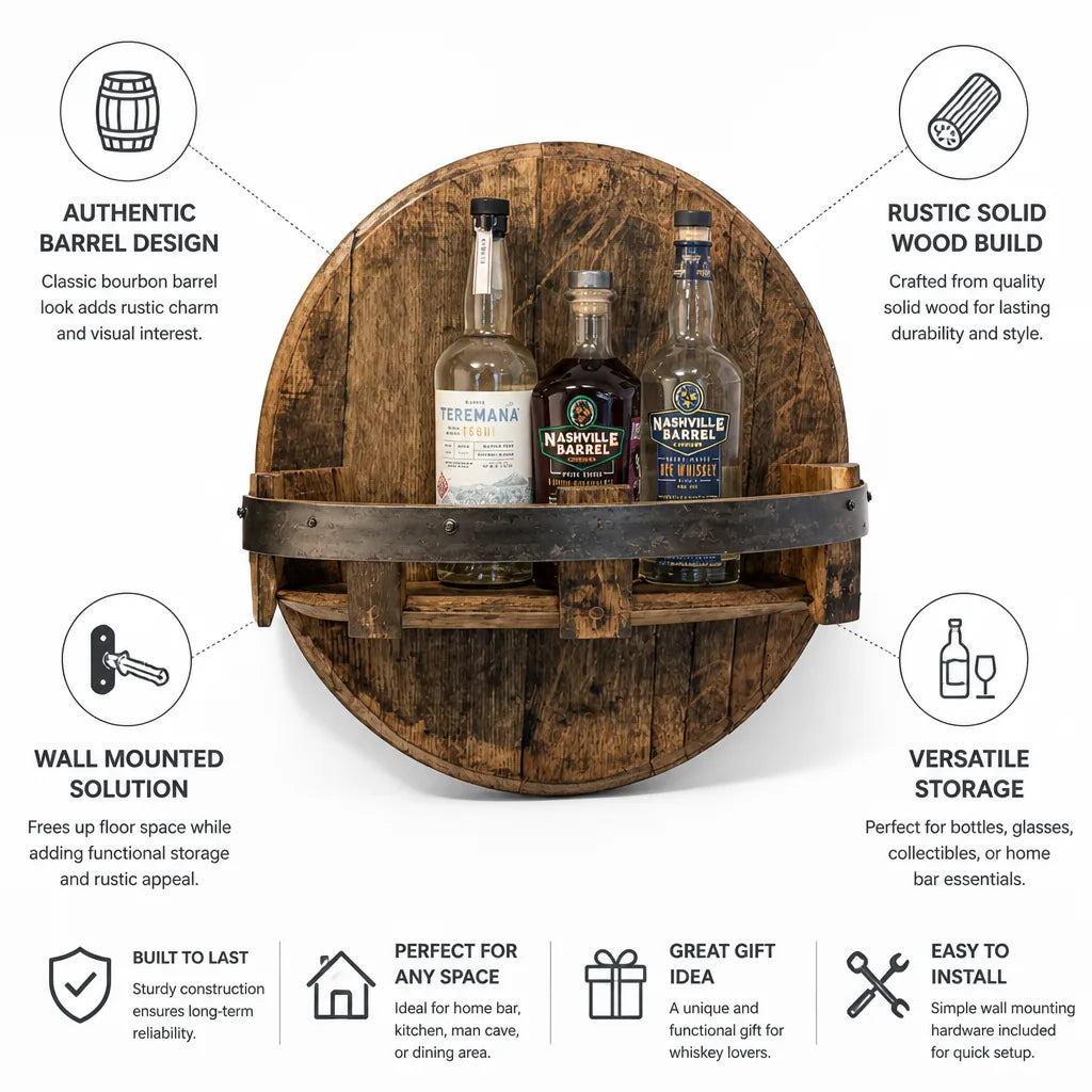 Whiskey Barrel Wall Rack Solid Wood Bottle Storage