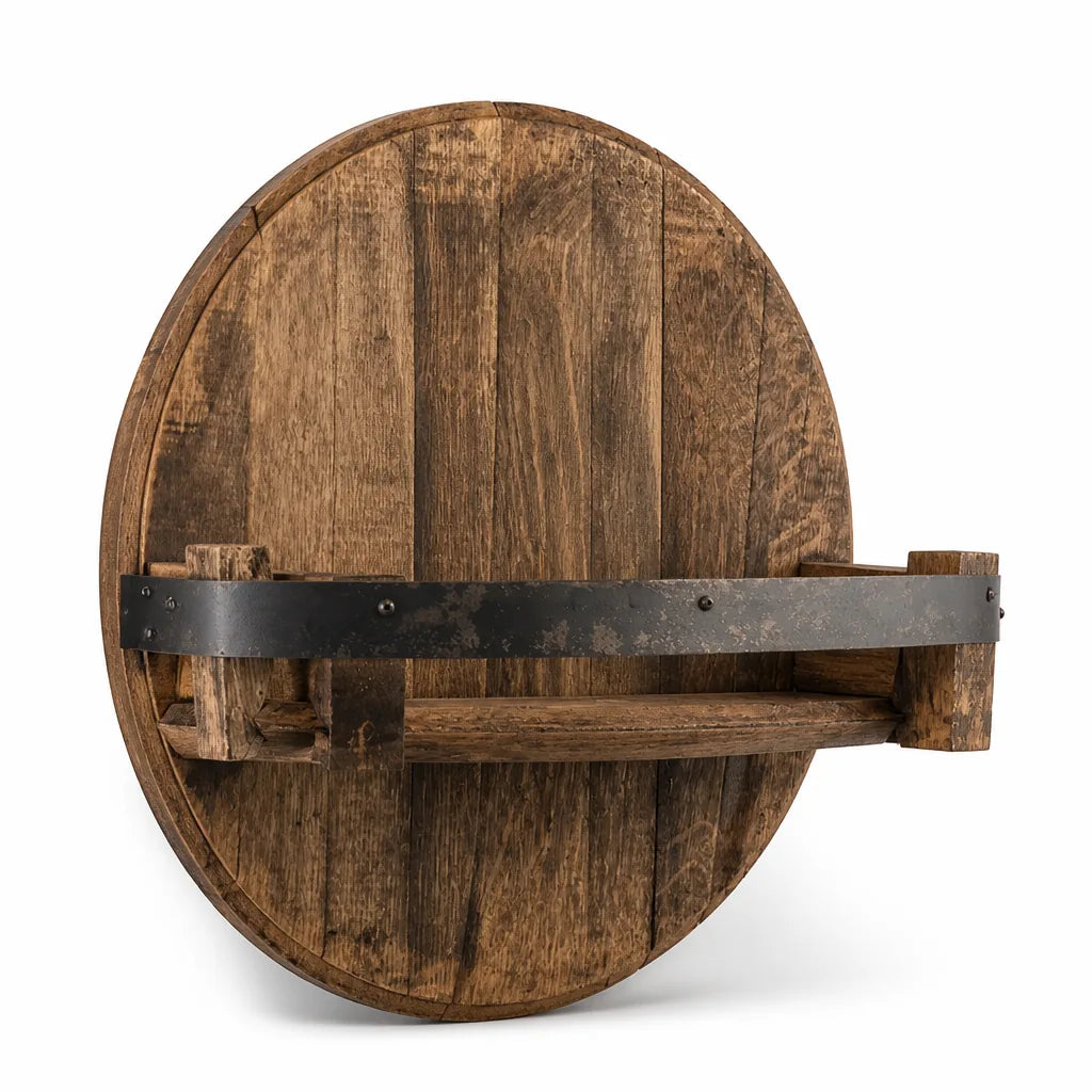 Whiskey Barrel Wall Rack Solid Wood Bottle Storage